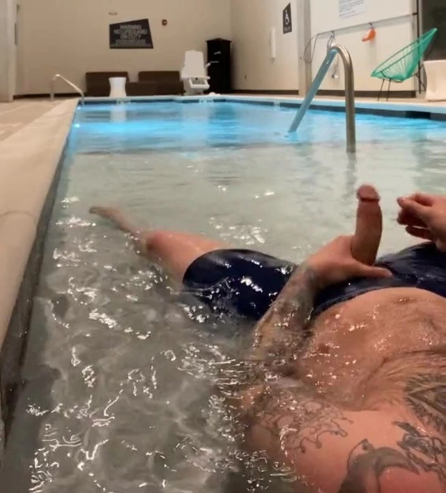 Jerking cock in pool small white dick cam