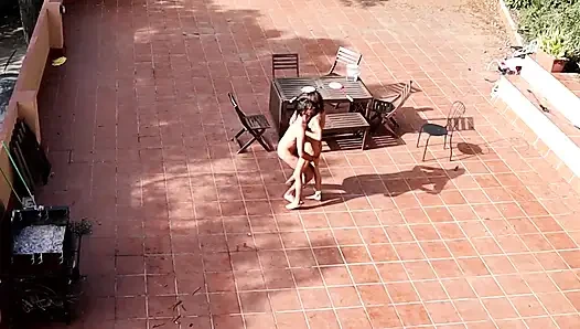 Couple Playing and Fucking in the Courtyard, Outside