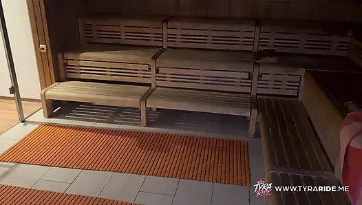 Tattooed Brunette Plays with Pink Dildo in Steamy Sauna POV