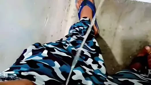 Desi teen indian boy peeing in public toilet