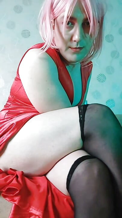 Red Dressed White Skin Slutty Sissy