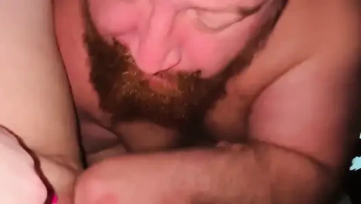 POV Part 1 - Big Bear Eats and Fingers Piggy Rose Fat Pussy in Hotel Room