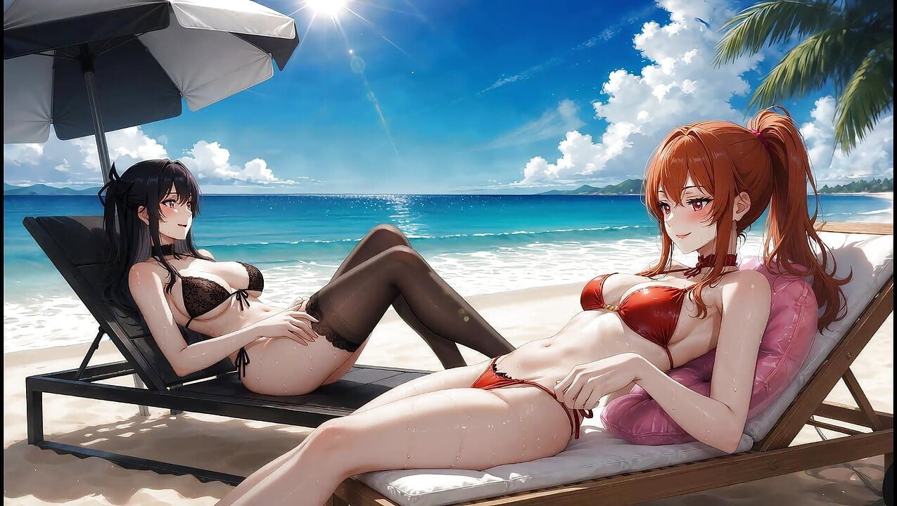 AI Gothic Beauty Meets Redhead Beauty - Beach Crossover (Eating Ice Pops)