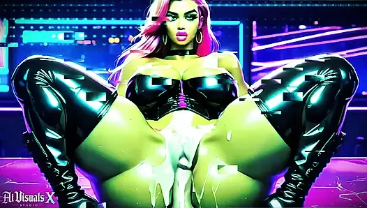 Cewek semok latina berbagi kontol besar di bar cyberpunk - double blowjob & anal (animasi 4k)