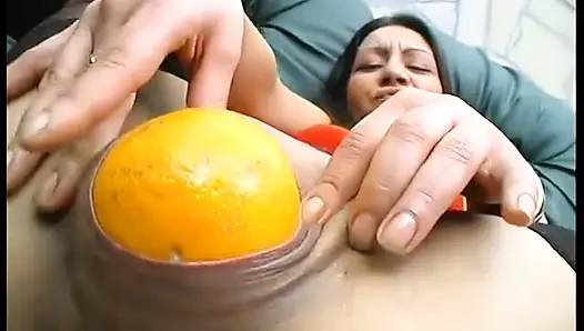 Stockinged brunette seducing her holes with sex toys, food and bottles