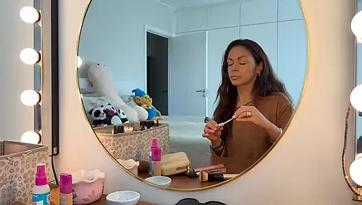 Hot milf blows dick until it explodes on her face and tits