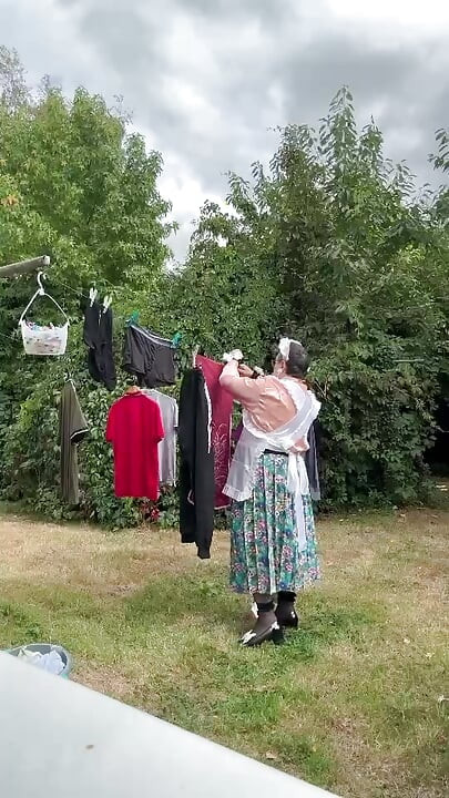 In vintage maid outfit for a day