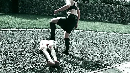 I allow him to wank while I PISS on his COCK - Toilet slavery Castle Outdoor