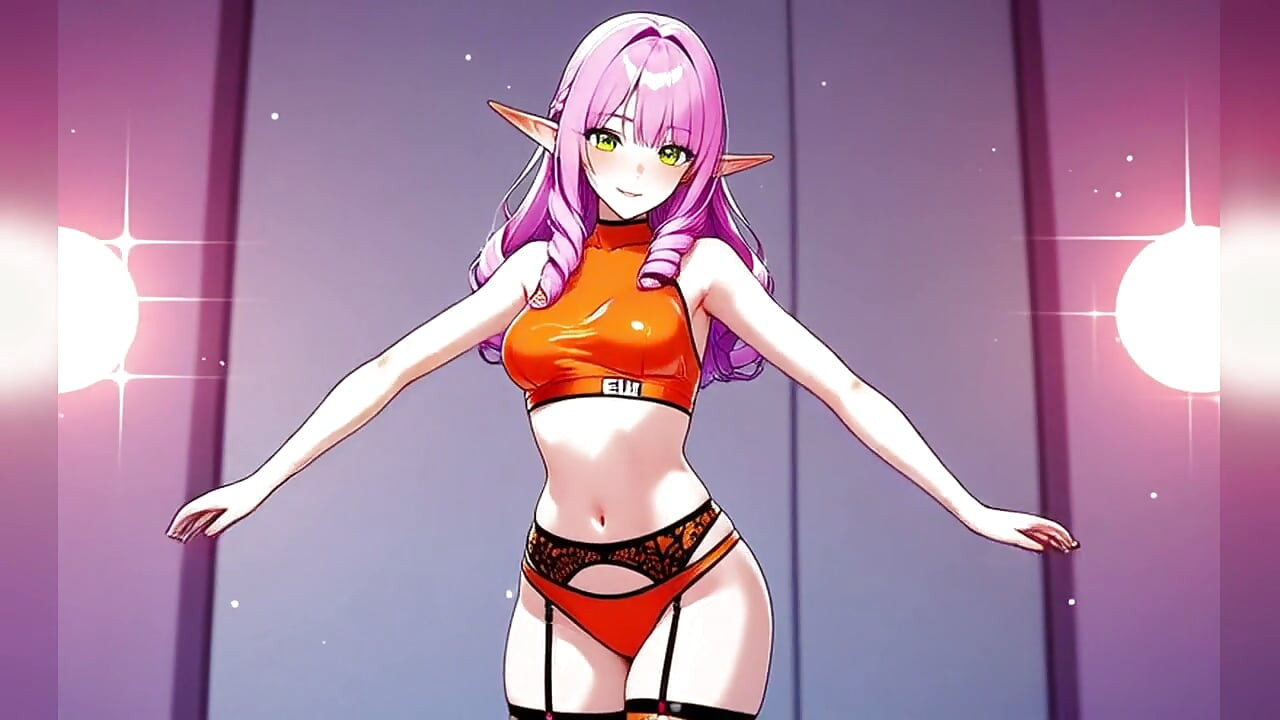 Pink Curly Elf Orange Bikini Neon Dance - Sexy AI Babes