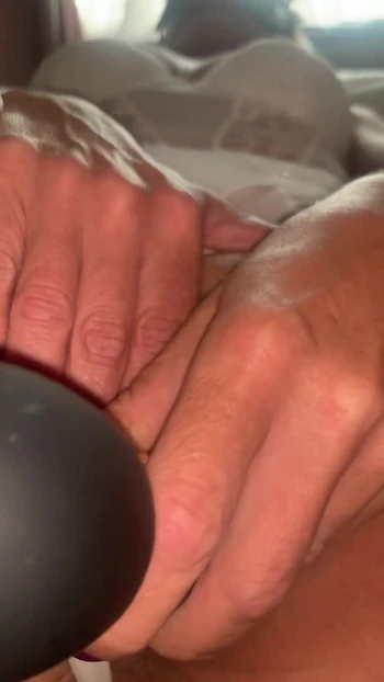 Captivating moment from "Close up of my Wife in white outfit and high heels starts to play before fucked with toy and"
