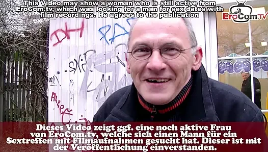 Chubby German housewife approached by grandpa on the street