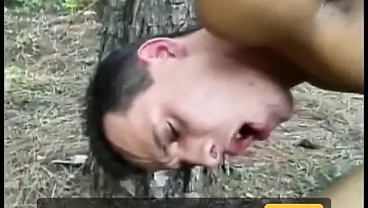 Nasty dude like when his shemale girlfriend Katia lick his chocolate eye before polishing it with her schloeng in the forest