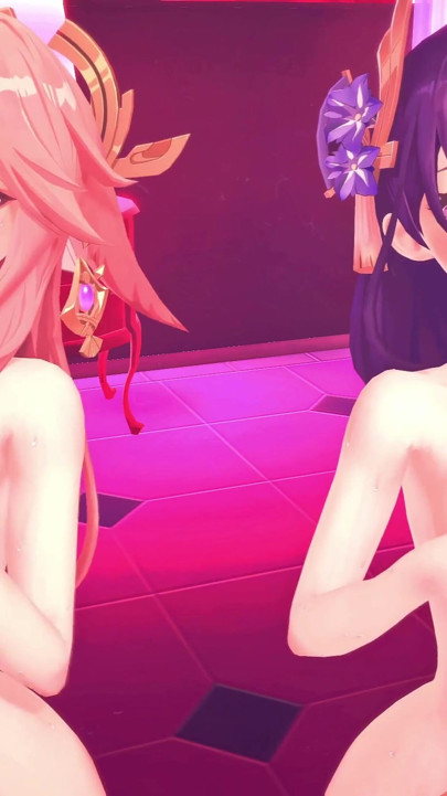 Genshin Impact - Raiden Shogun & Yae Miko Group Sex - 3D Hentai Animations