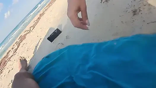 MILF Sucks Cock and Swallows Cum on the Beach POV