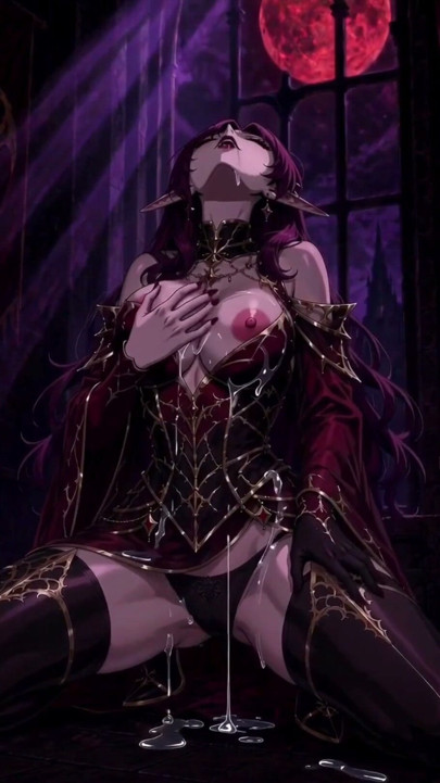 3d anime vampire queen masturbating in the light of the blood moon | Clip 1