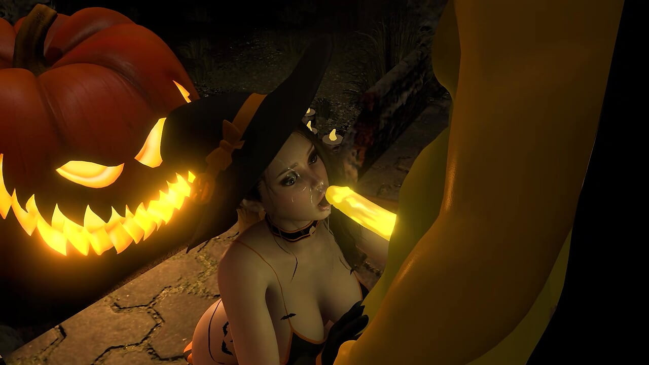 セクシーな魔女がハロウィンにパンプキンキングとセックスする