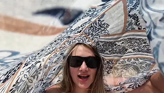 Nudist Girl Playing with Pussy and Tits on the Public Beach