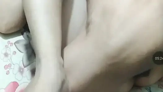 Rubbing her wet pussy to squirt her