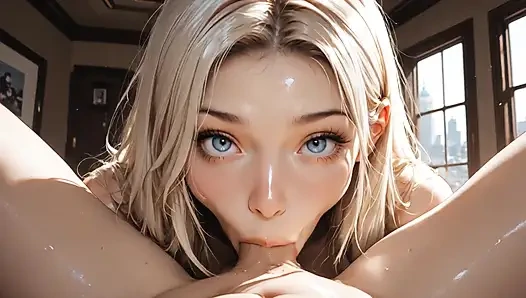 Horny Blonde Girl Sucking Her Boyfriend's Hard Cock In The House Room With Intense Moans Deep Blowjob Deep Throat Sucking