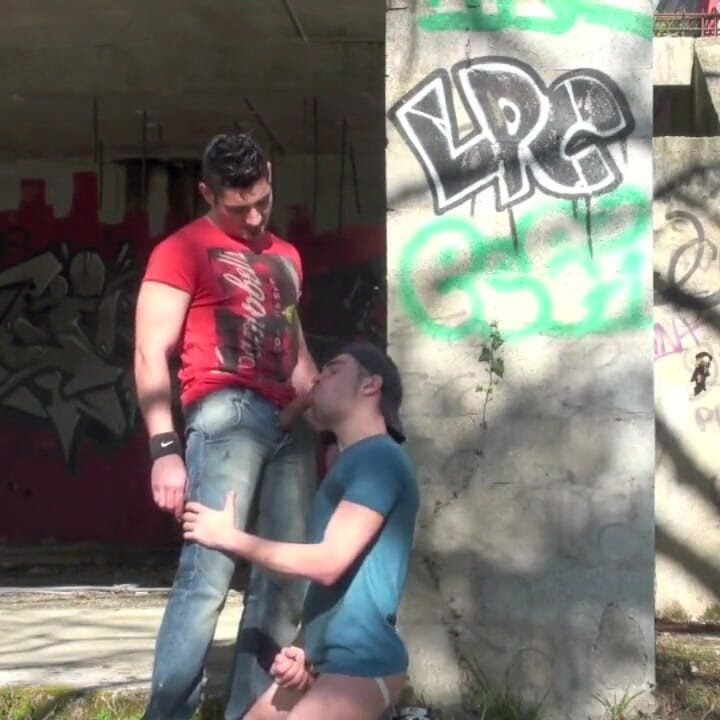Sexy bottom used by top discreet in outdoor place
