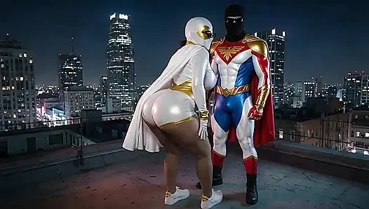 Zierliche superheldin zeigt und twerking ihren massiven arsch