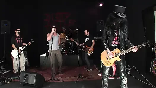 Hot Blonde in Stockings and Black Boots Gets Fucked in the Ass by Rockers