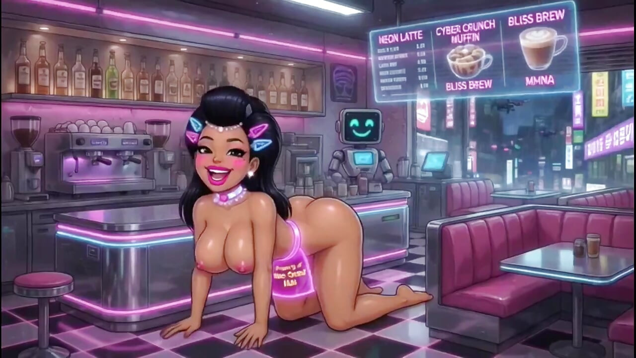 有趣的卡通女孩赤裸上身，Ai 动画