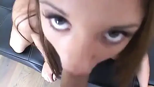 Brunette sucks and gets an anal creampie