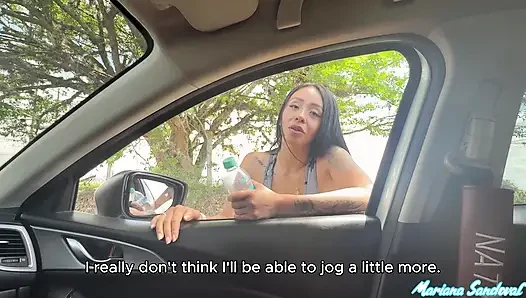 Big black cock BBC fucks a horny Colombian woman in the car after picking her up on the road - Mariana Sandoval & Brandon Cruz