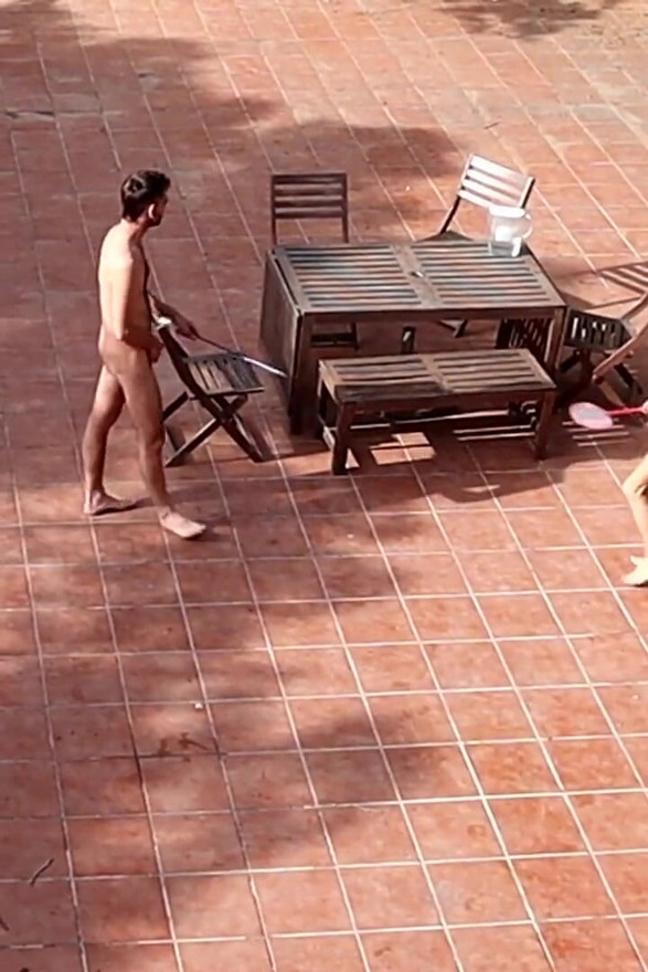 Couple Playing and Fucking in the Courtyard, Outside
