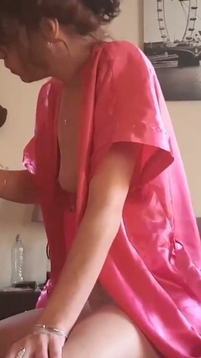 Girl in silk robe jerking cock and smoking cigarette | Clip 2