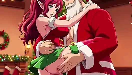Santa give special gift to busty milf on Christmas