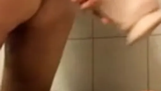 Shower with huge dildo in my ass