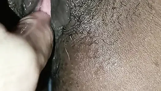 Playing with my sexy ebony skinny wife until cum and squirt