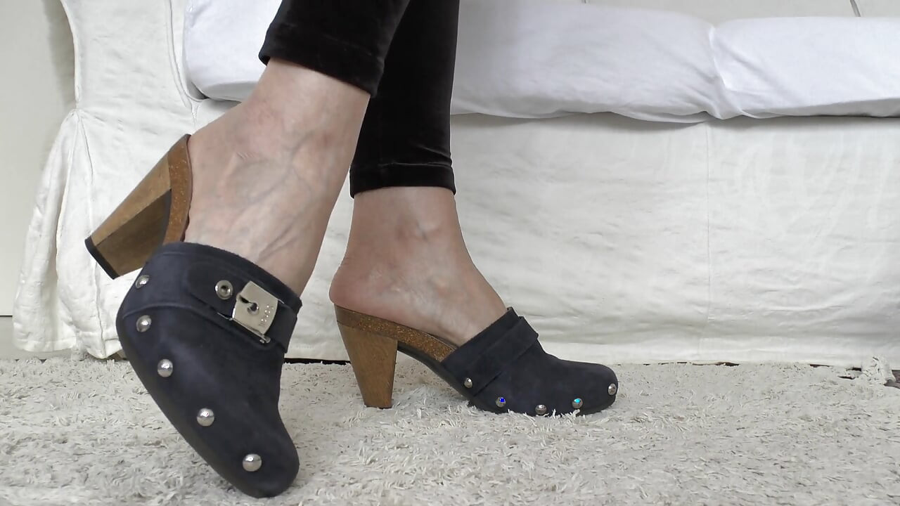 Blue Wooden Clogs, Sabots, Lady Victoria Valente