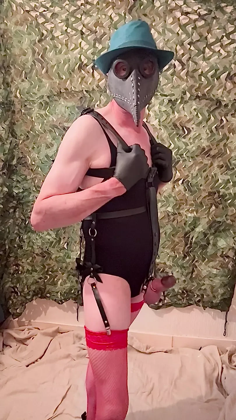 Sexy Red Stockings Cock Harness Hot Cum From Penis