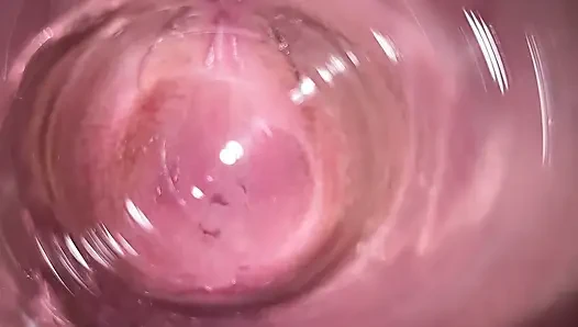 Camera deep inside Mia's teen creamy pussy