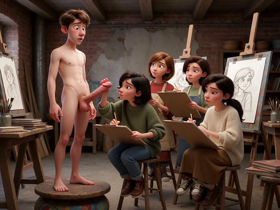 A painting class that ended in an unusual way - besides painting, they learn human anatomy (AI-generated)