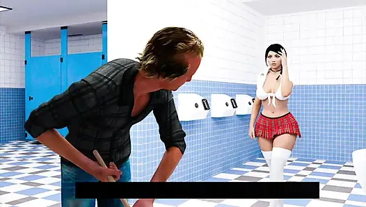 Sexy 18 Plus School Girl Showing Boobs Cleavage And Pussy To Cleaner Guy In Toilet