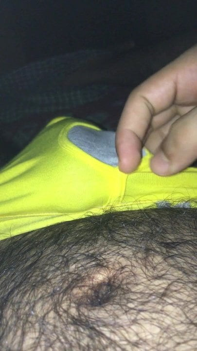 Wanking of Indian sexy guy with yellow underwear