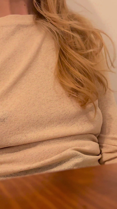 Having Pizza in a sheer blouse in public  in a restaurant exposing my big nipples | Clip 2