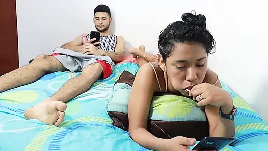 I WAS LOOKING AT MY CELL PHONE AND MY BEAUTIFUL BRUNETTE STEPSISTER WITH...