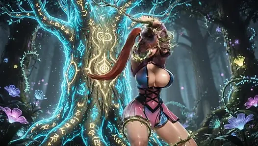 Shermie King of Fighters Magical Forest Vine tied   3D Hentai