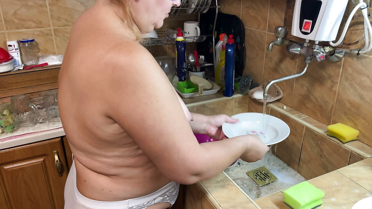 Zara Charm Topless Kitchen Fun Washing Dishes to the Music