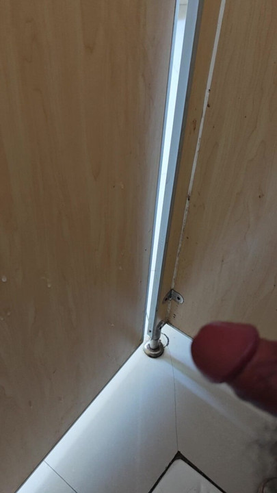 Public Toilet Door Open Masturbation - Risky Cumshot Outside