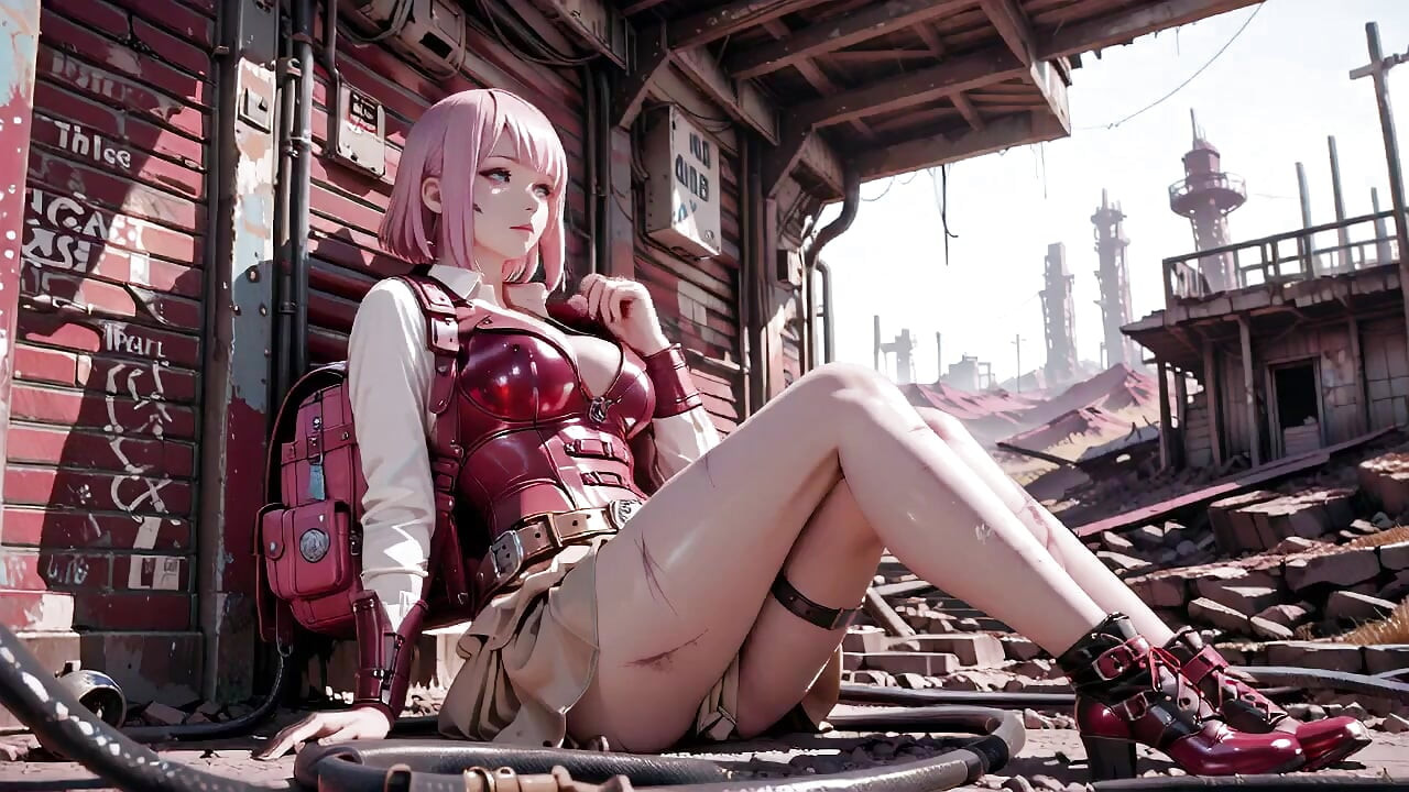 ¡Guerrera mech de pelo rosa! La fría belleza del yermo. ¿Armadura roja y blanca que oculta secretos?
