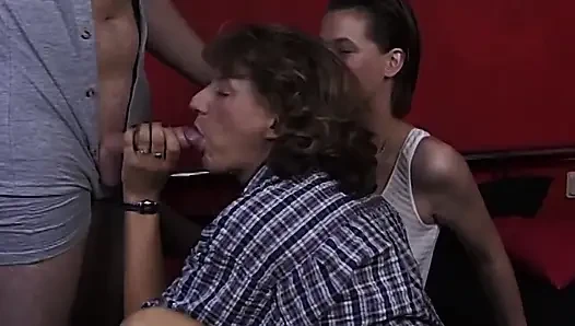 Mature Brunette Joins Young Couple for Wild Threesome Fuck