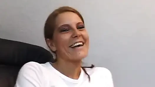 Sexy slut masturbating in office
