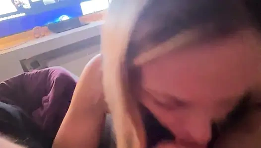 Hot Milf sucks cock, rough cum in mouth