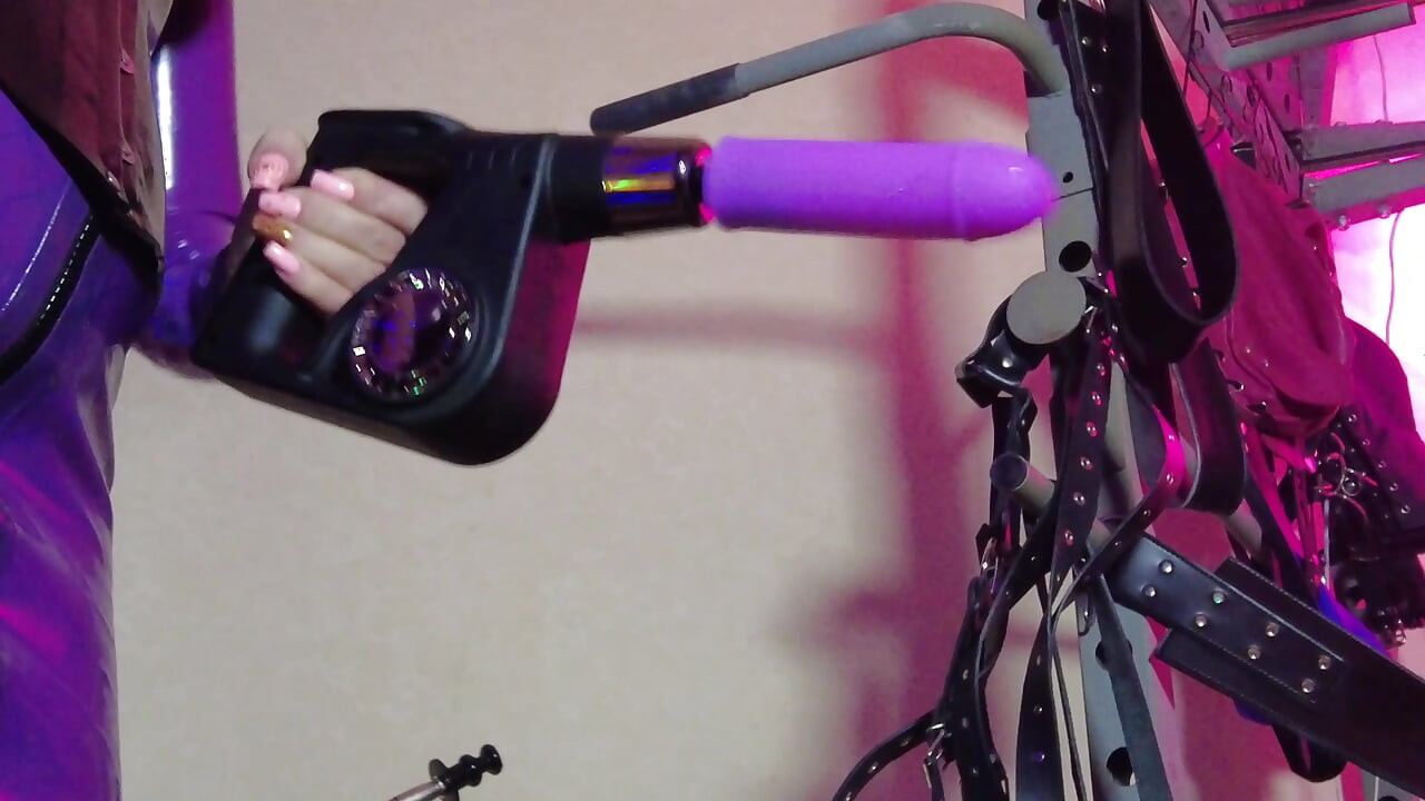 Fetish Rubber Dominatrix Eva Latex Purple Dress Mask Big Ass MILF Toys BDSM Femdom Solo Hot